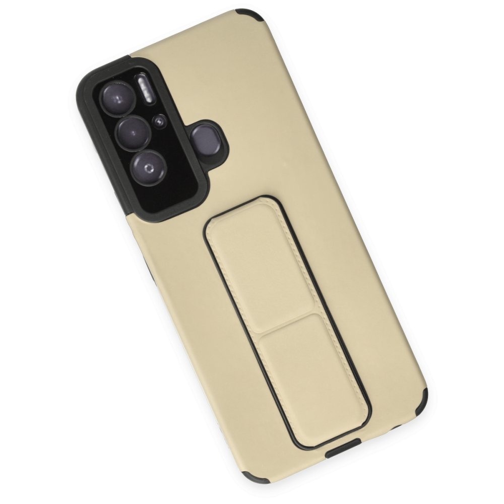 Newface Tecno Pova Neo Kılıf Mega Standlı Silikon - Gold