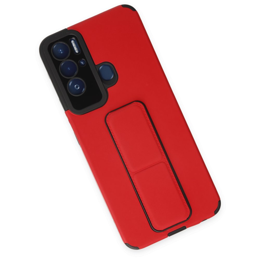 Newface Tecno Pova Neo Kılıf Mega Standlı Silikon - Kırmızı
