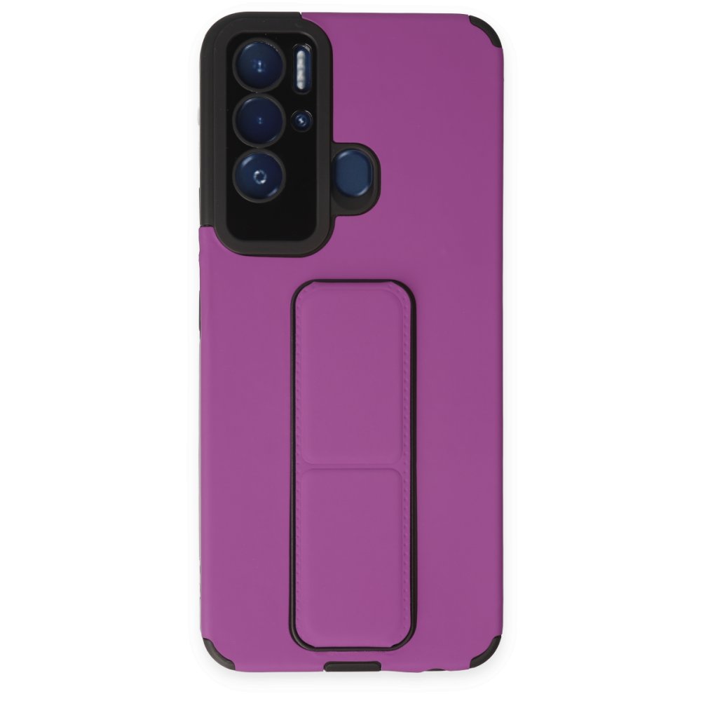 Newface Tecno Pova Neo Kılıf Mega Standlı Silikon - Mor