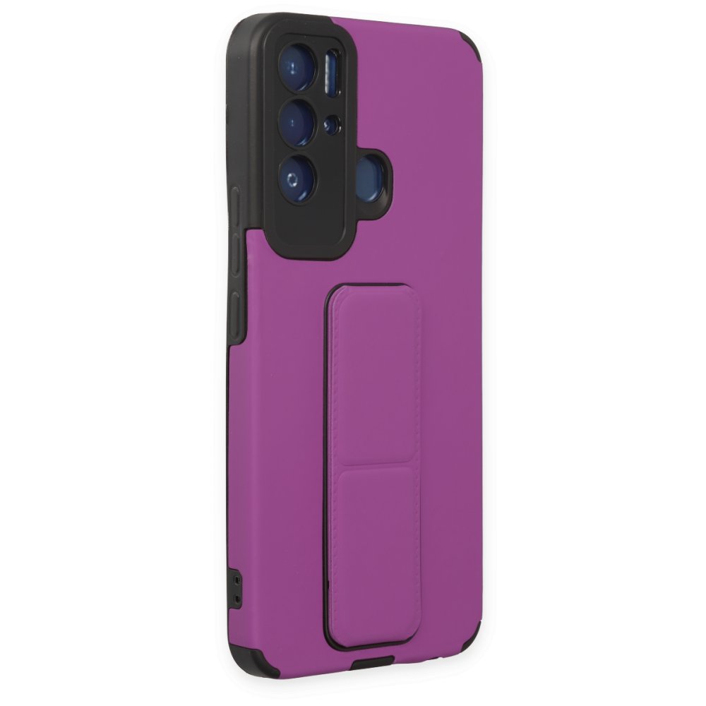 Newface Tecno Pova Neo Kılıf Mega Standlı Silikon - Mor