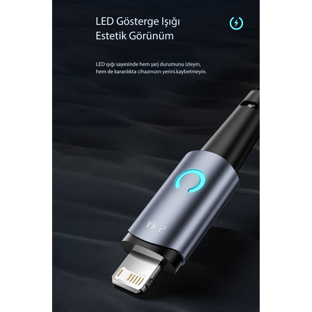 Newface Toocki TQ-X02 1M 2.4A Hasırlı Usb to Lightning Hızlı Şarj Kablosu - Mavi