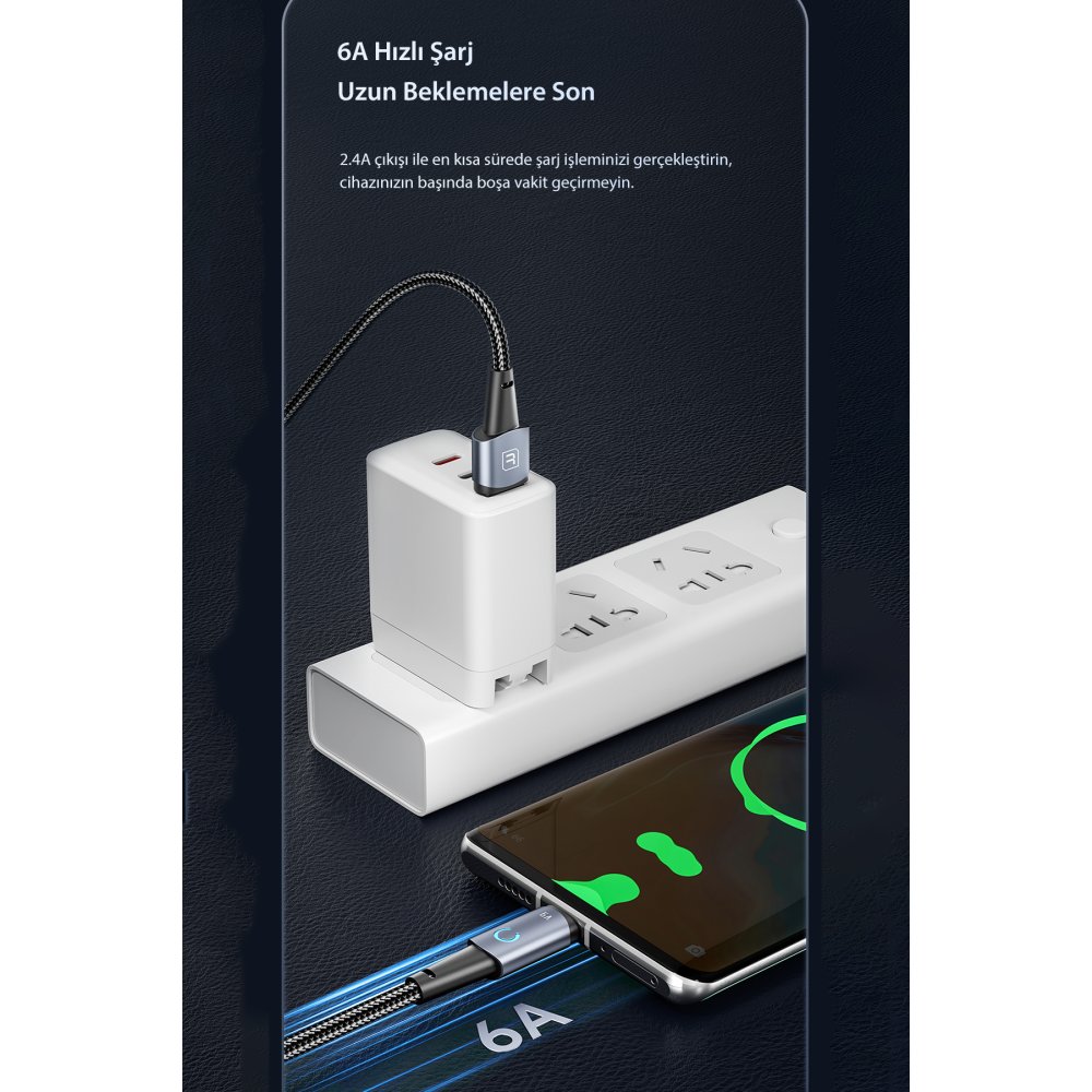 Newface Toocki TQ-X02F 1M 66W Hasırlı Usb to Type-C PD Hızlı Şarj Kablosu - Mavi