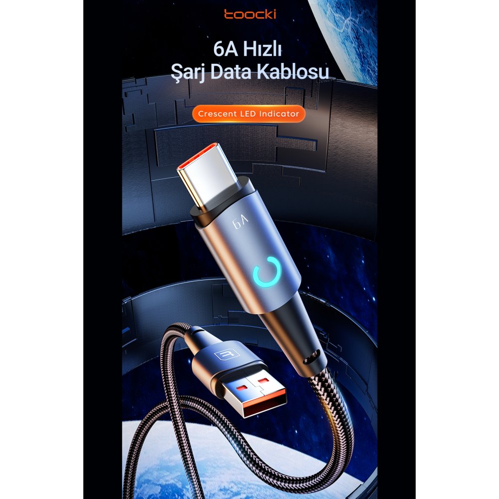 Newface Toocki TQ-X02F 1M 66W Hasırlı Usb to Type-C PD Hızlı Şarj Kablosu - Siyah