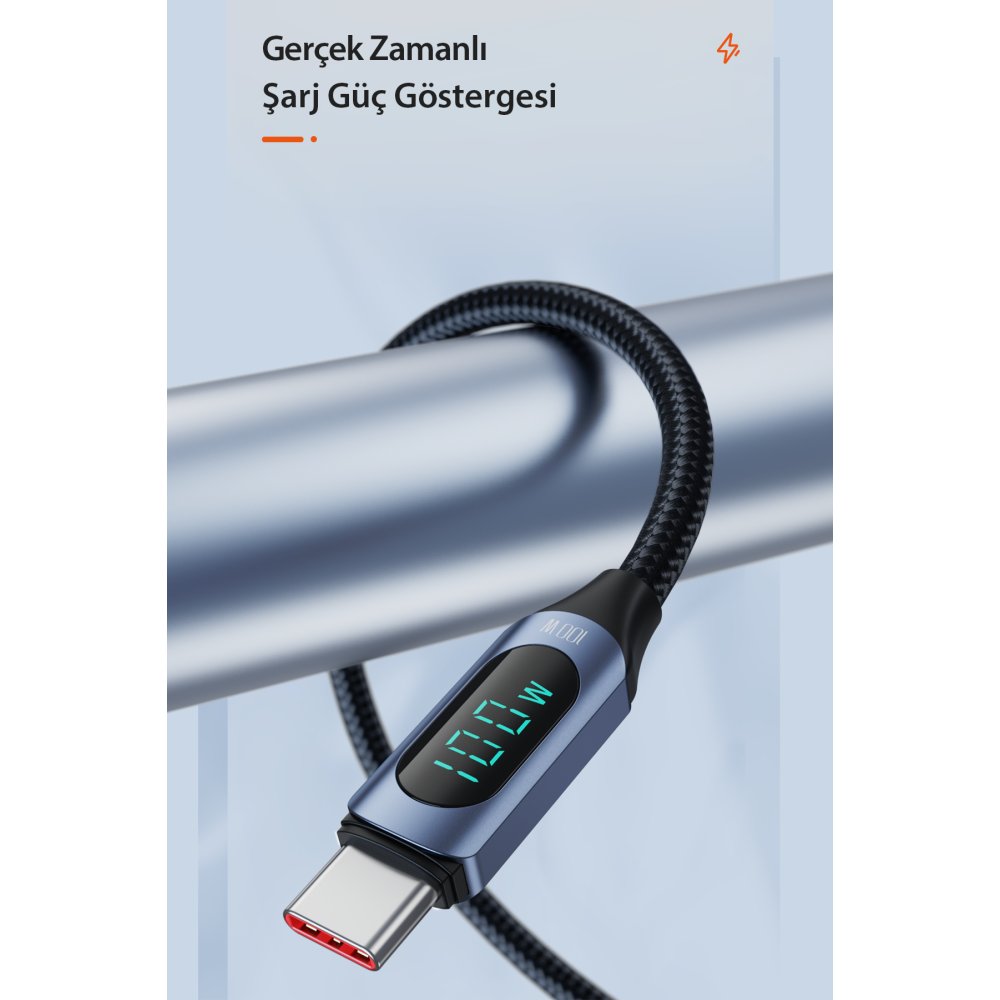 Newface Toocki TQ-X03 2M 100W Hasırlı Type-C to Type-C PD Hızlı Şarj Kablosu - Mavi