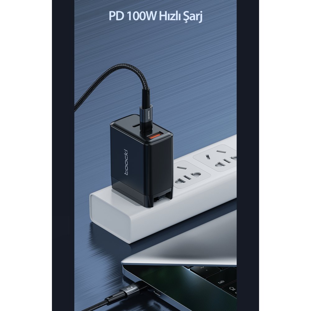 Newface Toocki TQ-X08 2M 100W Hasırlı Type-C to Type-C PD Hızlı Şarj Kablosu - Gri