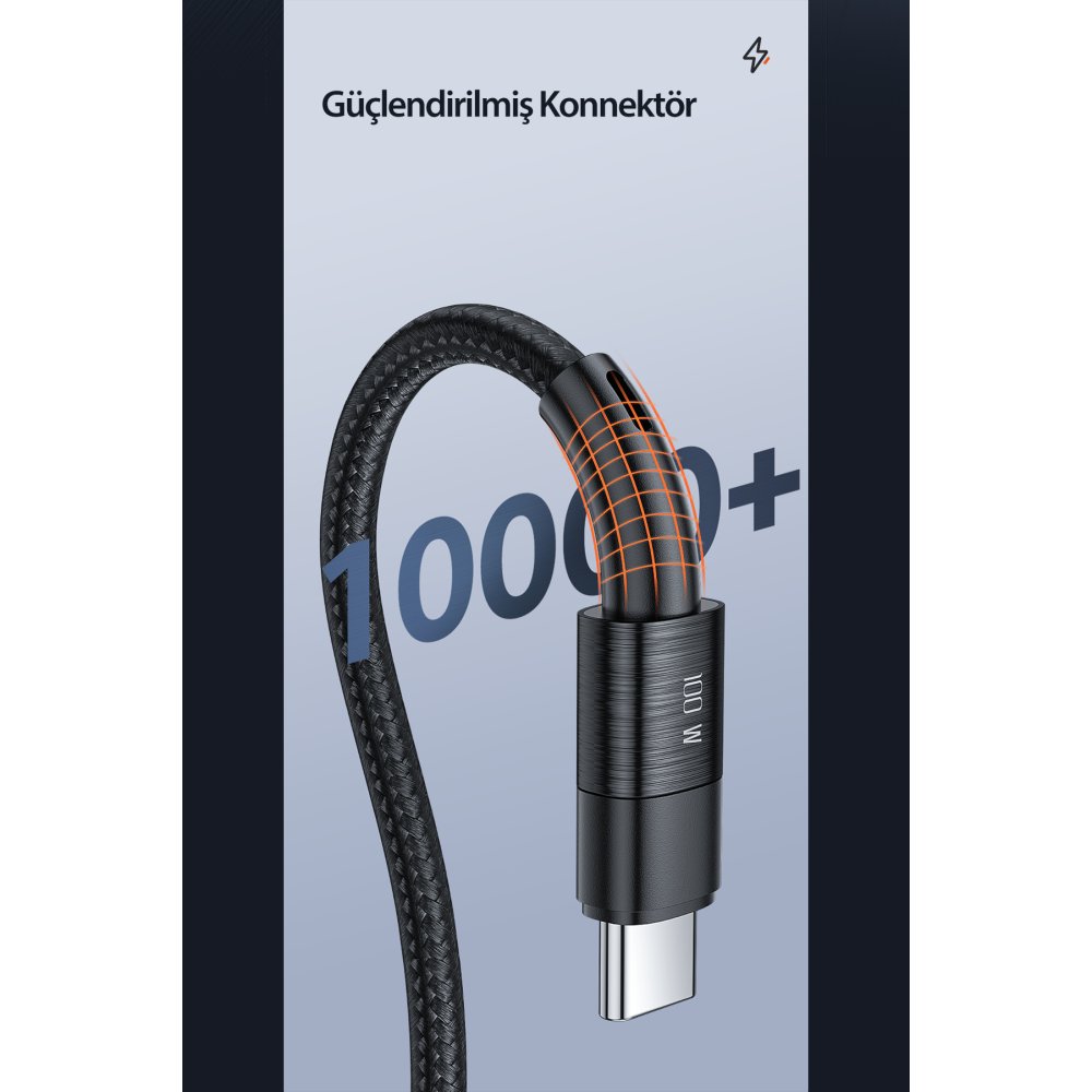 Newface Toocki TQ-X08 2M 100W Hasırlı Type-C to Type-C PD Hızlı Şarj Kablosu - Gri