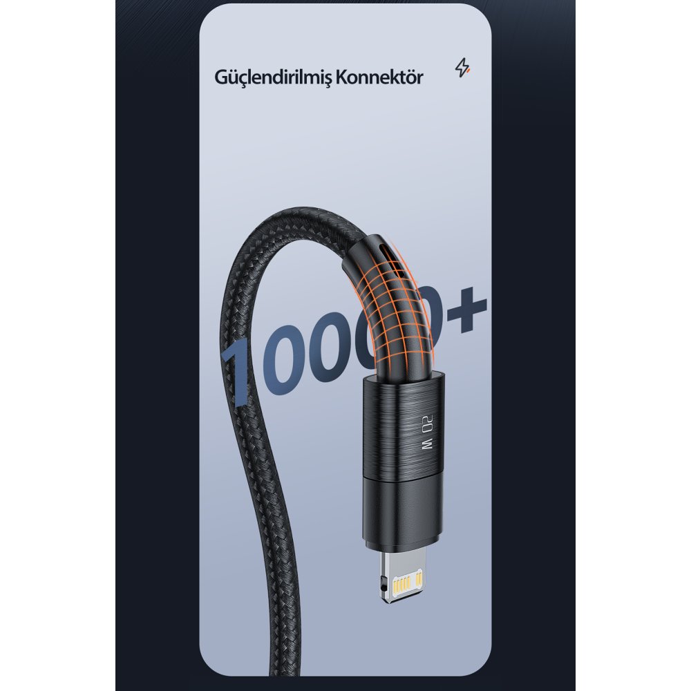 Newface Toocki TQ-X08FL 1M 20W Hasırlı Type-C to Lightning PD Hızlı Şarj Kablosu - Siyah