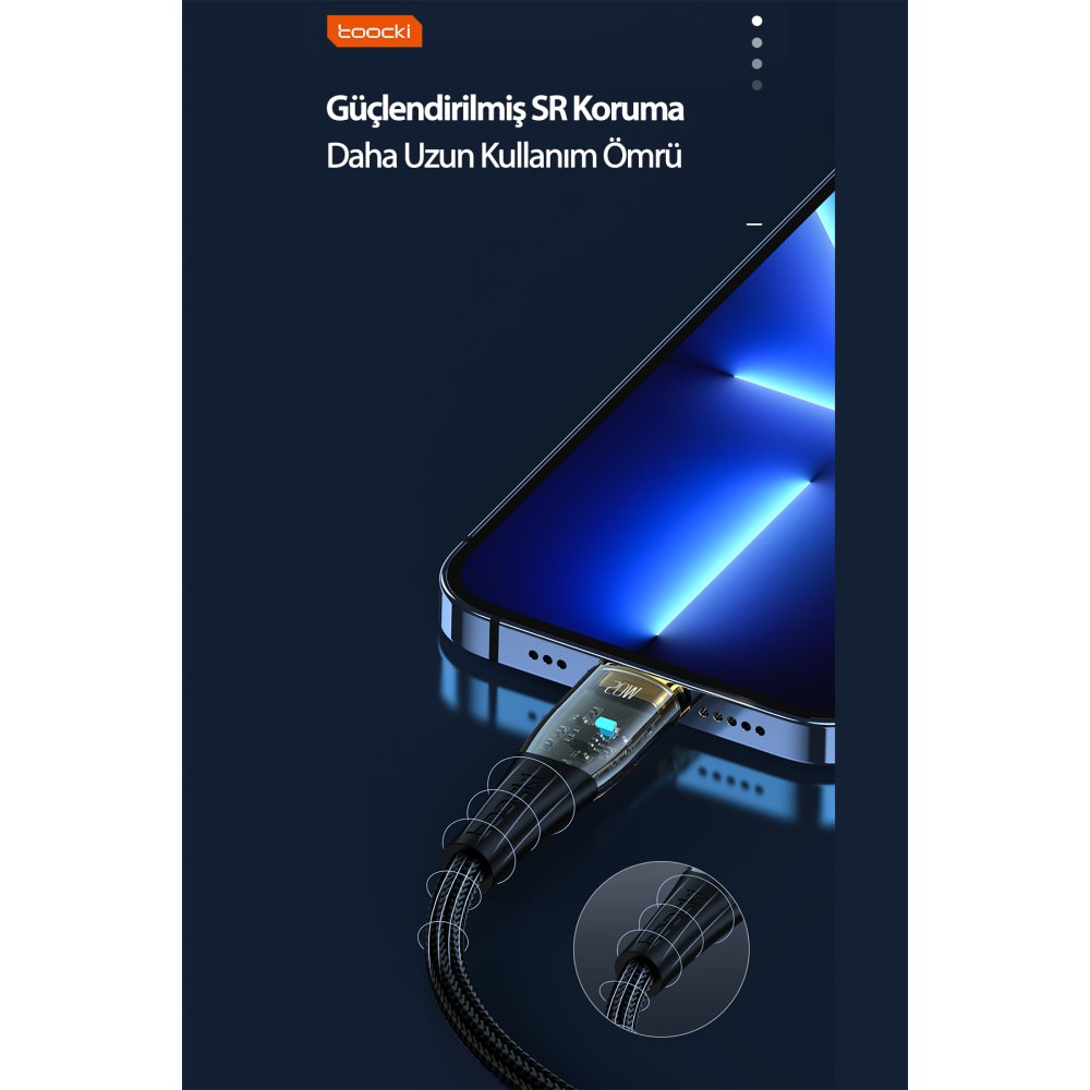 Newface Toocki TQ-X09 1M 20W Hasırlı Type-C to Lightning PD Hızlı Şarj Kablosu - Siyah