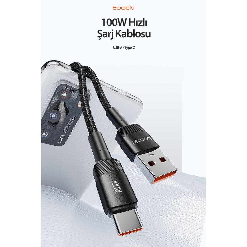 Newface Toocki TQ-X12 1M 100W Hasırlı Usb to Type-C PD Hızlı Şarj Kablosu - Siyah