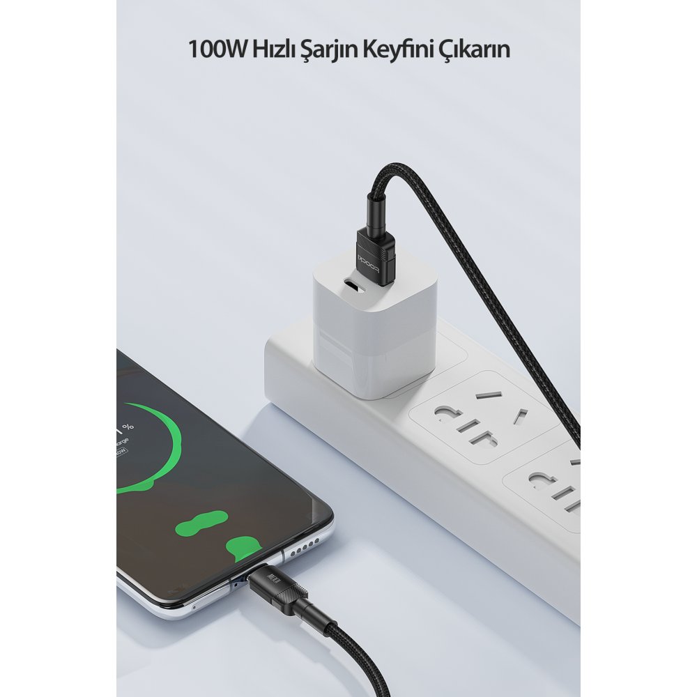 Newface Toocki TQ-X12 1M 100W Hasırlı Usb to Type-C PD Hızlı Şarj Kablosu - Siyah