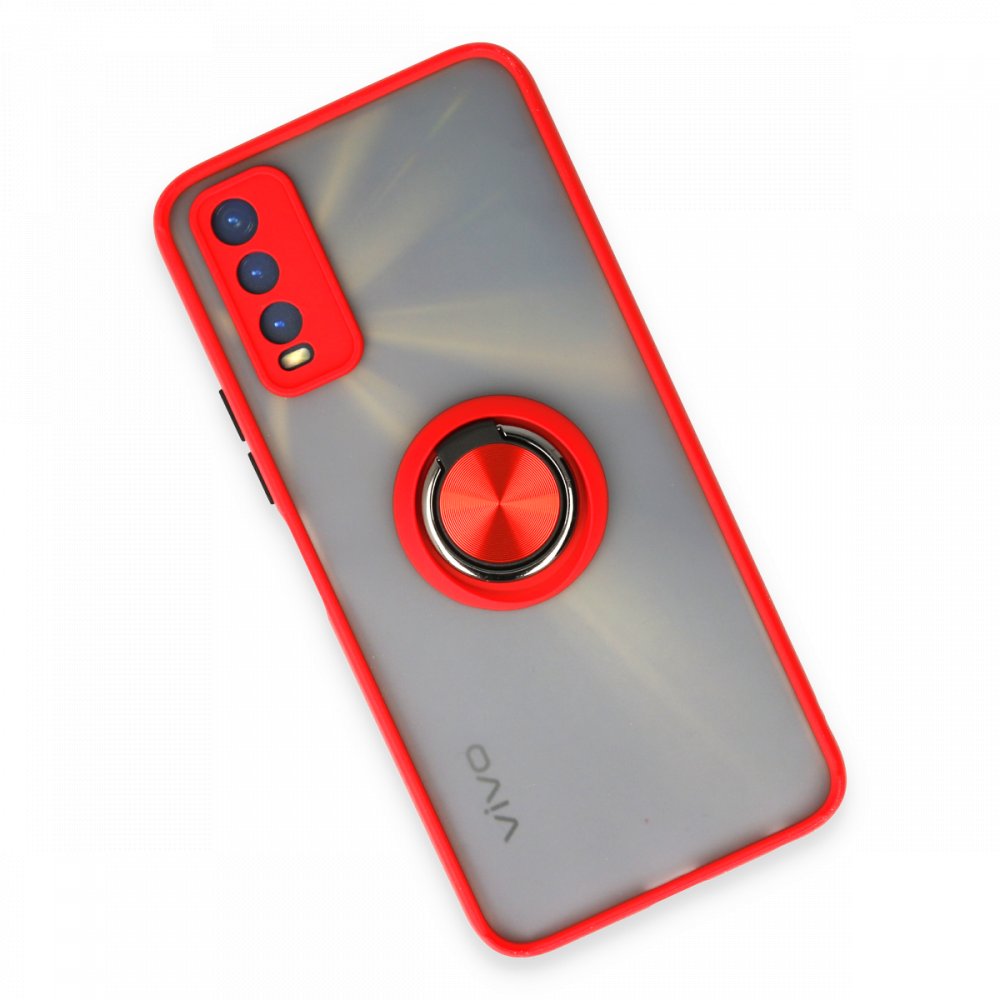 Newface Vivo Y11S Kılıf Montreal Yüzüklü Silikon Kapak - Kırmızı