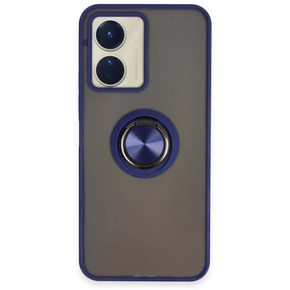 Newface Vivo Y16 Kılıf Montreal Yüzüklü Silikon Kapak - Lacivert
