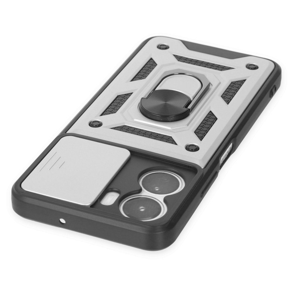 Newface Vivo Y16 Kılıf Pars Lens Yüzüklü Silikon - Gümüş