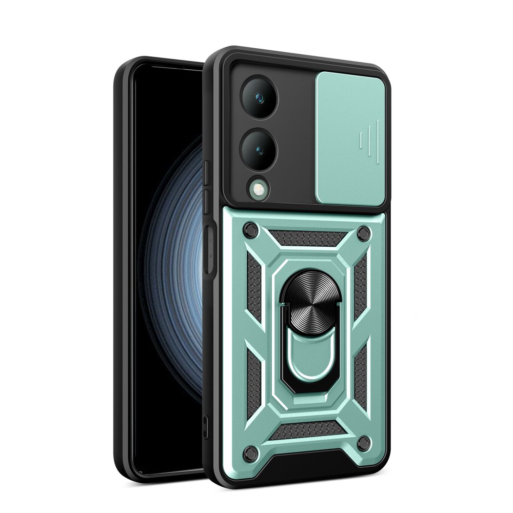 Newface Vivo Y17S Kılıf Pars Lens Yüzüklü Silikon - Yeşil