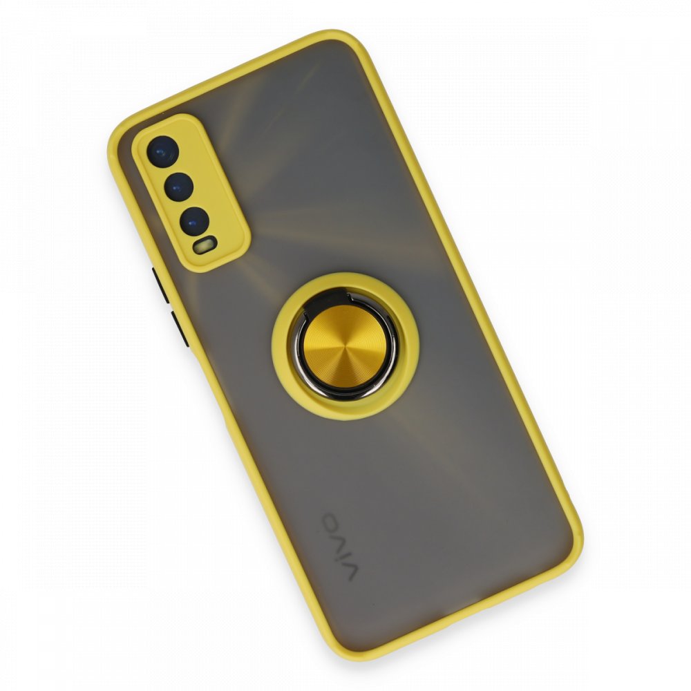 Newface Vivo Y20 Kılıf Montreal Yüzüklü Silikon Kapak - Sarı
