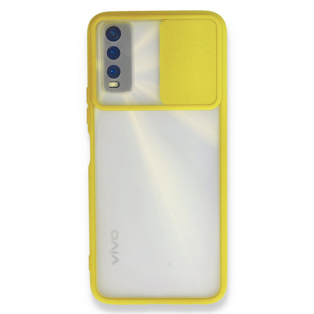 Newface Vivo Y20 Kılıf Palm Buzlu Kamera Sürgülü Silikon - Sarı