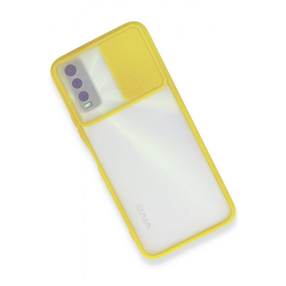 Newface Vivo Y20 Kılıf Palm Buzlu Kamera Sürgülü Silikon - Sarı