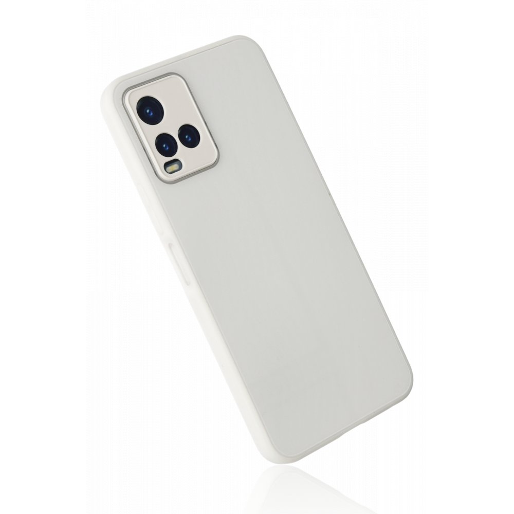 Newface Vivo Y33S Kılıf Glass Kapak - Beyaz