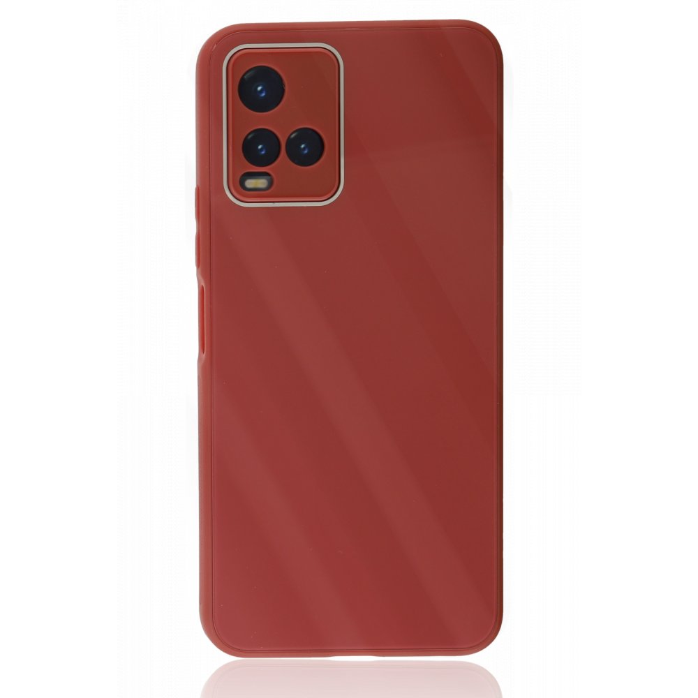 Newface Vivo Y21S Kılıf Glass Kapak - Bordo