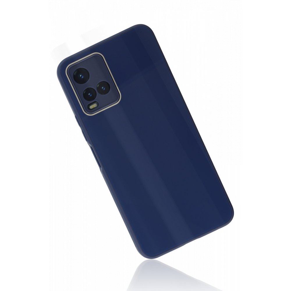 Newface Vivo Y21S Kılıf Glass Kapak - Lacivert