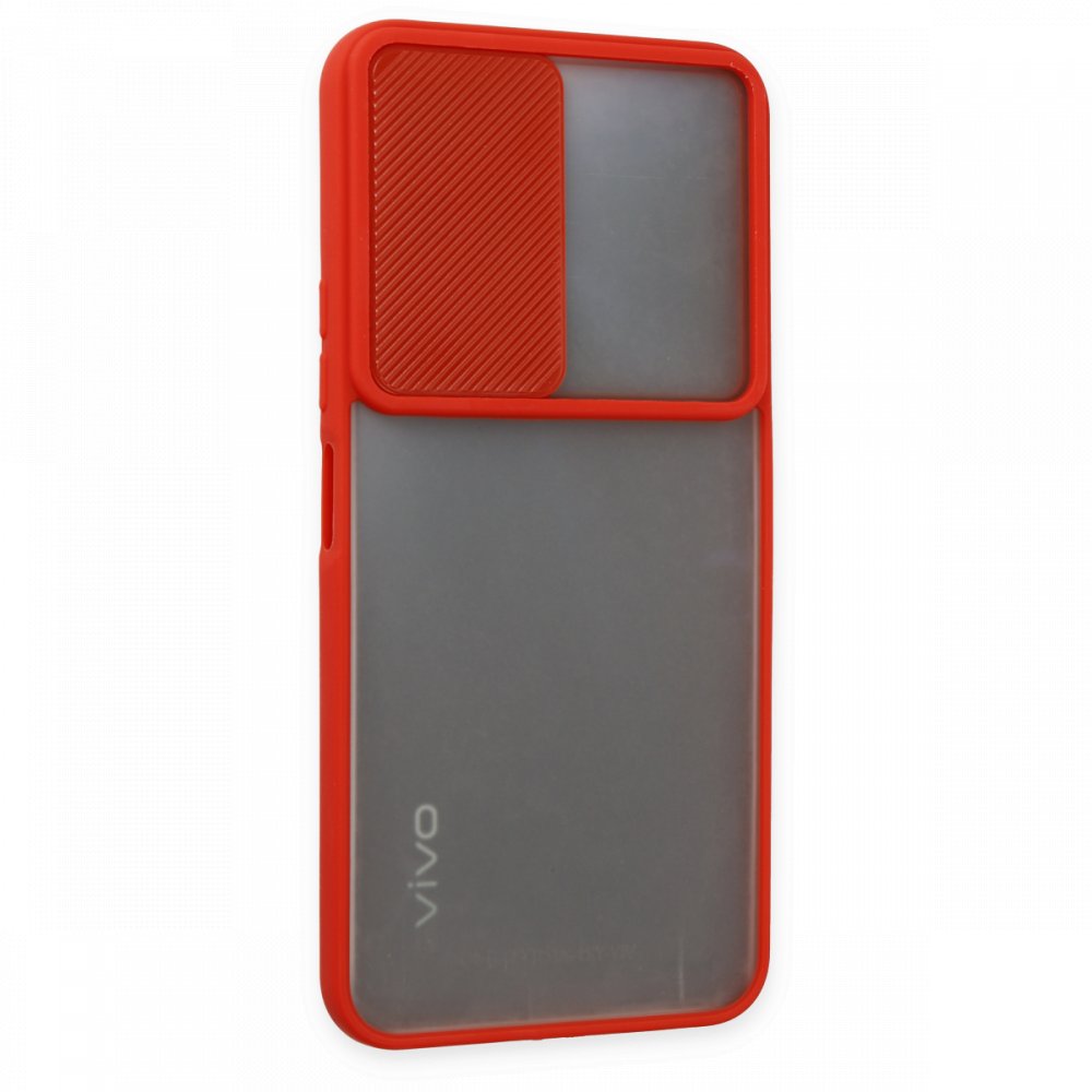 Newface Vivo Y21 Kılıf Palm Buzlu Kamera Sürgülü Silikon - Kırmızı