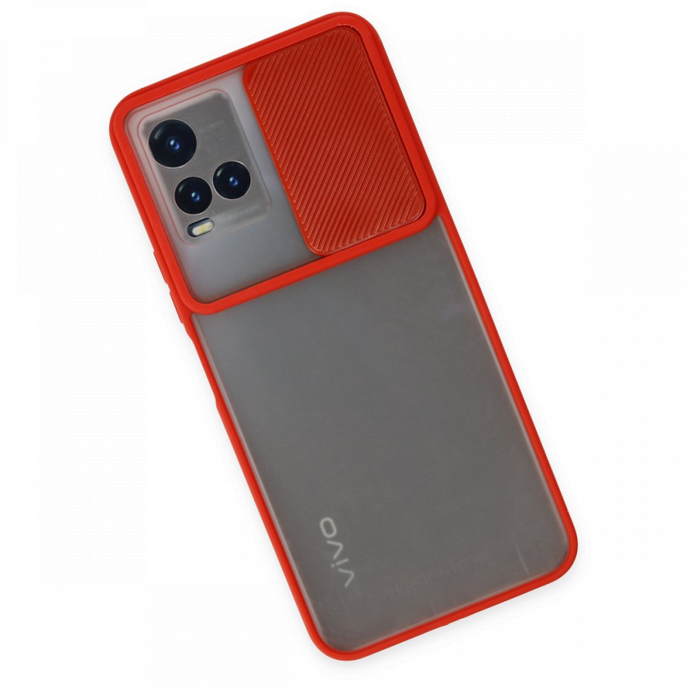 Newface Vivo Y21S Kılıf Palm Buzlu Kamera Sürgülü Silikon - Kırmızı