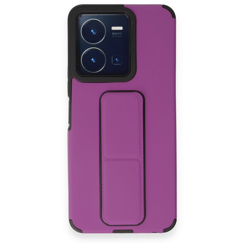 Newface Vivo Y22S Kılıf Mega Standlı Silikon - Mor
