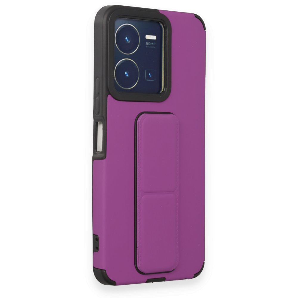 Newface Vivo Y22S Kılıf Mega Standlı Silikon - Mor