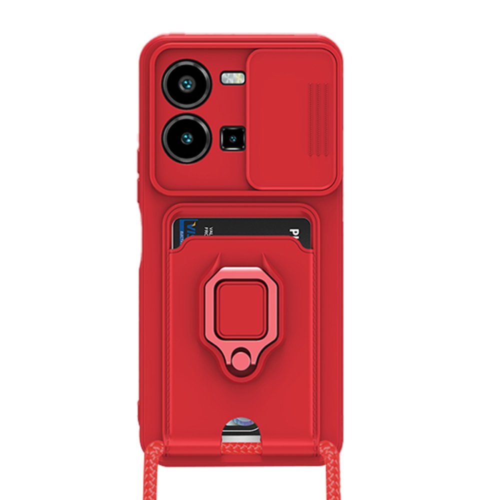 Newface Vivo Y22S Kılıf Zuma Kartvizitli Yüzüklü Silikon - Kırmızı