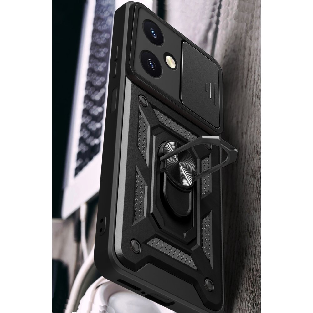 Newface Vivo Y27 Kılıf Pars Lens Yüzüklü Silikon - Kırmızı