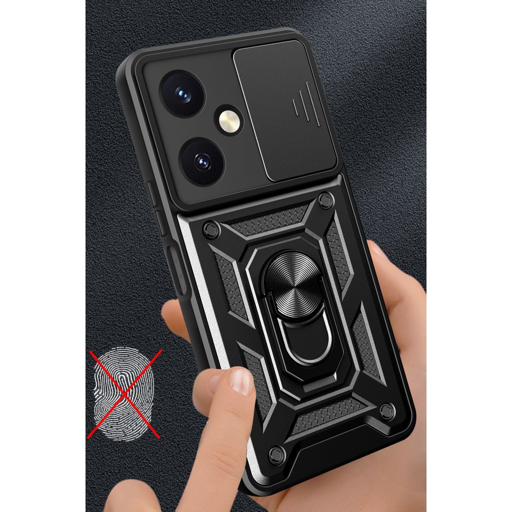 Newface Vivo Y27 Kılıf Pars Lens Yüzüklü Silikon - Siyah