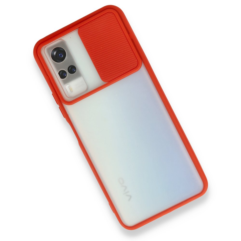 Newface Vivo Y31 2021 Kılıf Palm Buzlu Kamera Sürgülü Silikon - Kırmızı