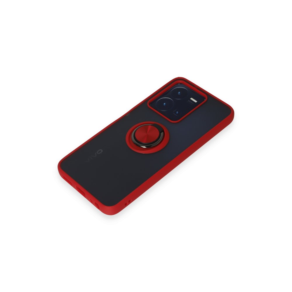 Newface Vivo Y35 Kılıf Montreal Yüzüklü Silikon Kapak - Kırmızı