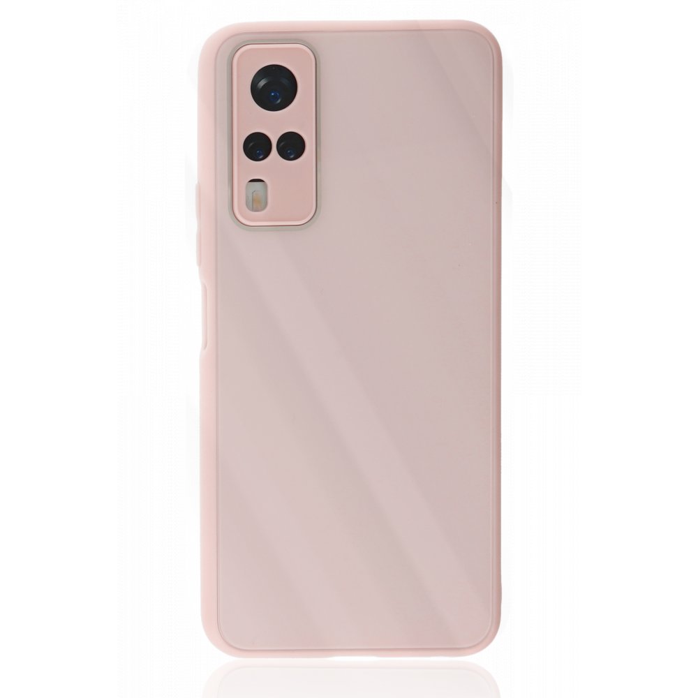 Newface Vivo Y51A Kılıf Glass Kapak - Pembe