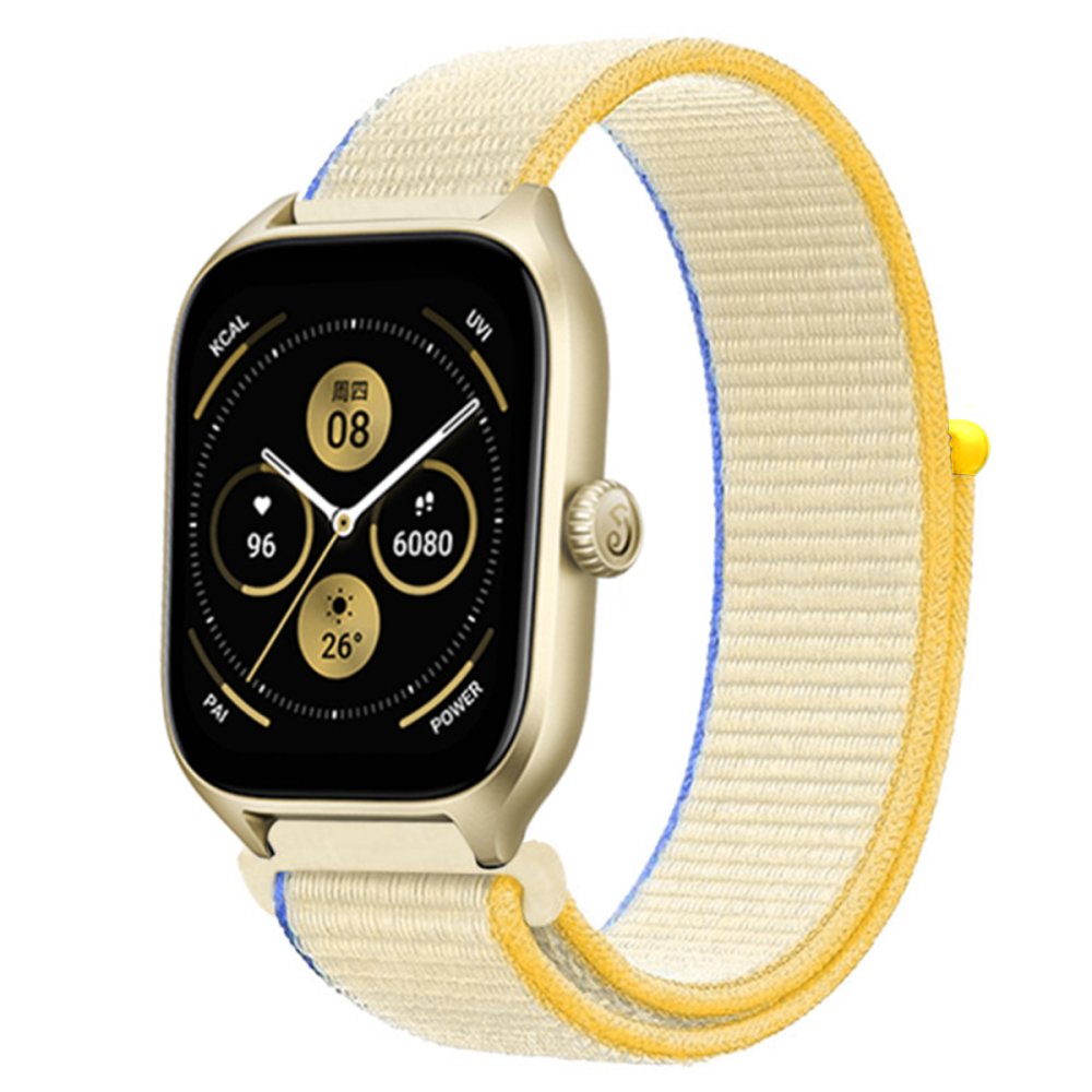 Newface GT4 46mm 22mm Hasırlı Cırtcırtlı Kordon - Sarı-Beyaz