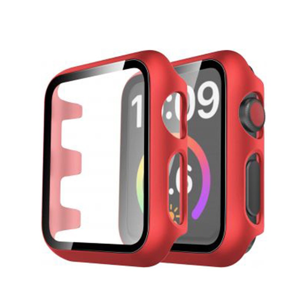 Newface Apple Watch 41mm Camlı Kasa Ekran Koruyucu - Kırmızı