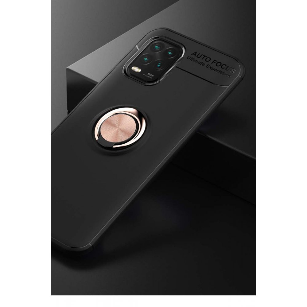 Newface Xiaomi Mi 10 Lite Kılıf Range Yüzüklü Silikon - Siyah-Gold