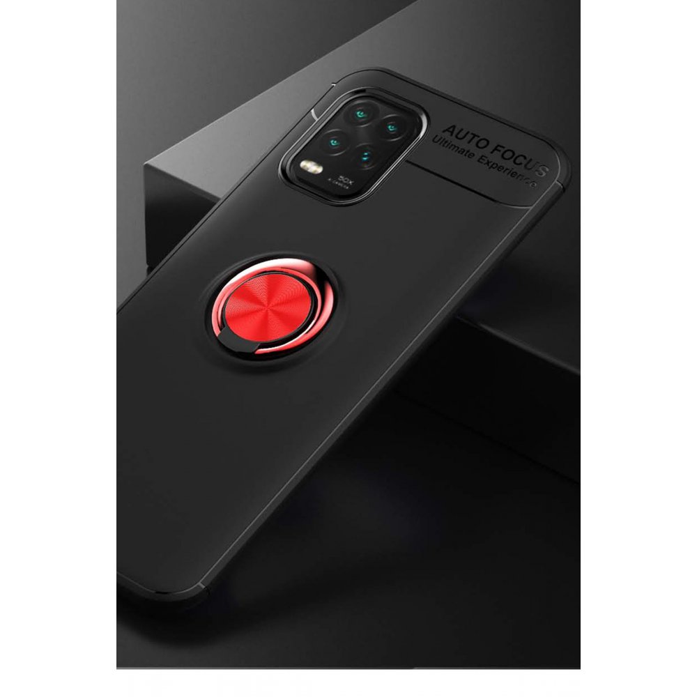 Newface Xiaomi Mi 10 Lite Kılıf Range Yüzüklü Silikon - Siyah-Kırmızı