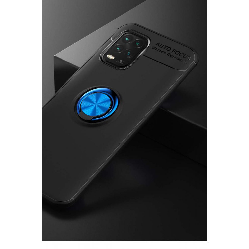 Newface Xiaomi Mi 10 Lite Kılıf Range Yüzüklü Silikon - Siyah-Mavi