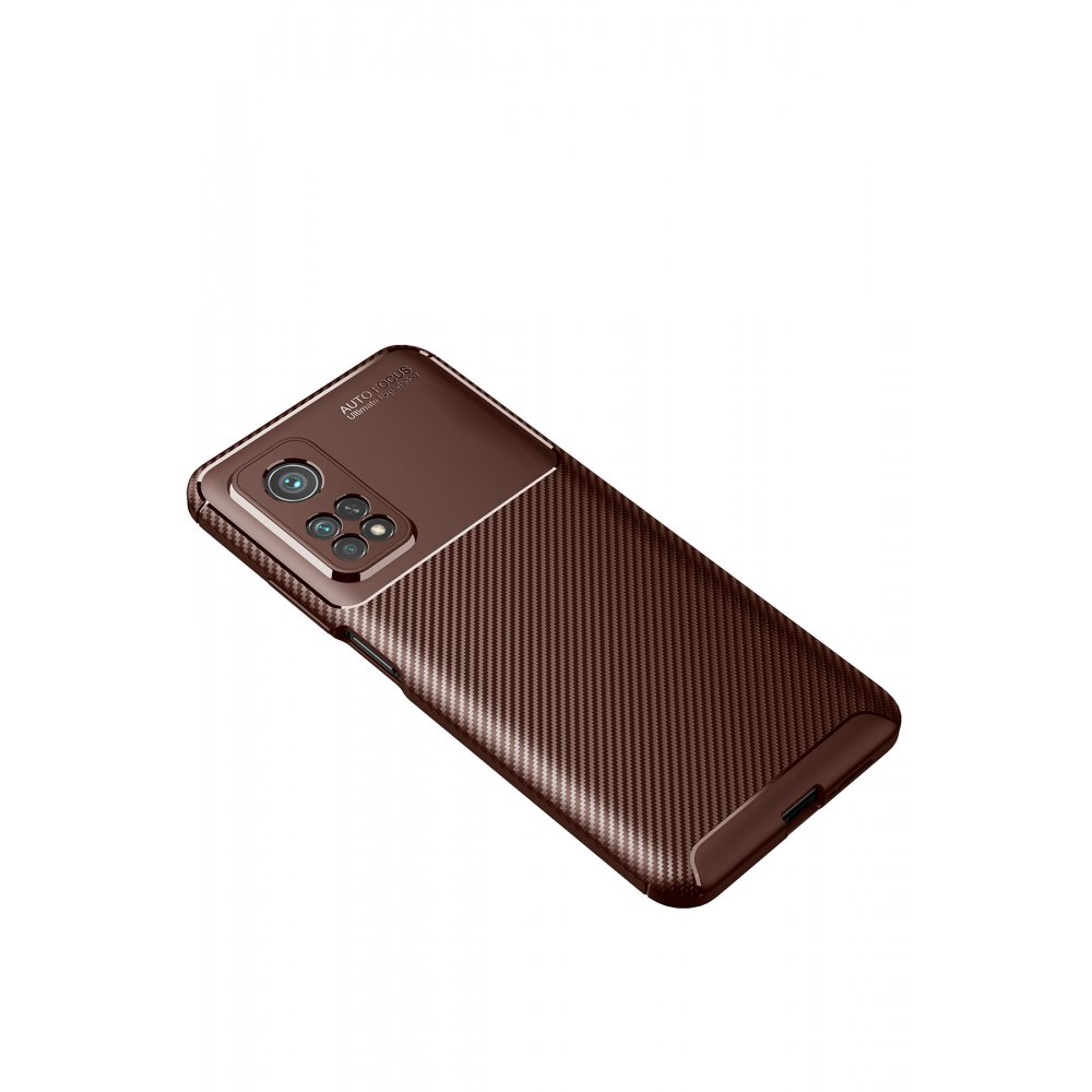 Newface Xiaomi Mi 10T Pro Kılıf Auto Focus Karbon Kapak - Kahverengi