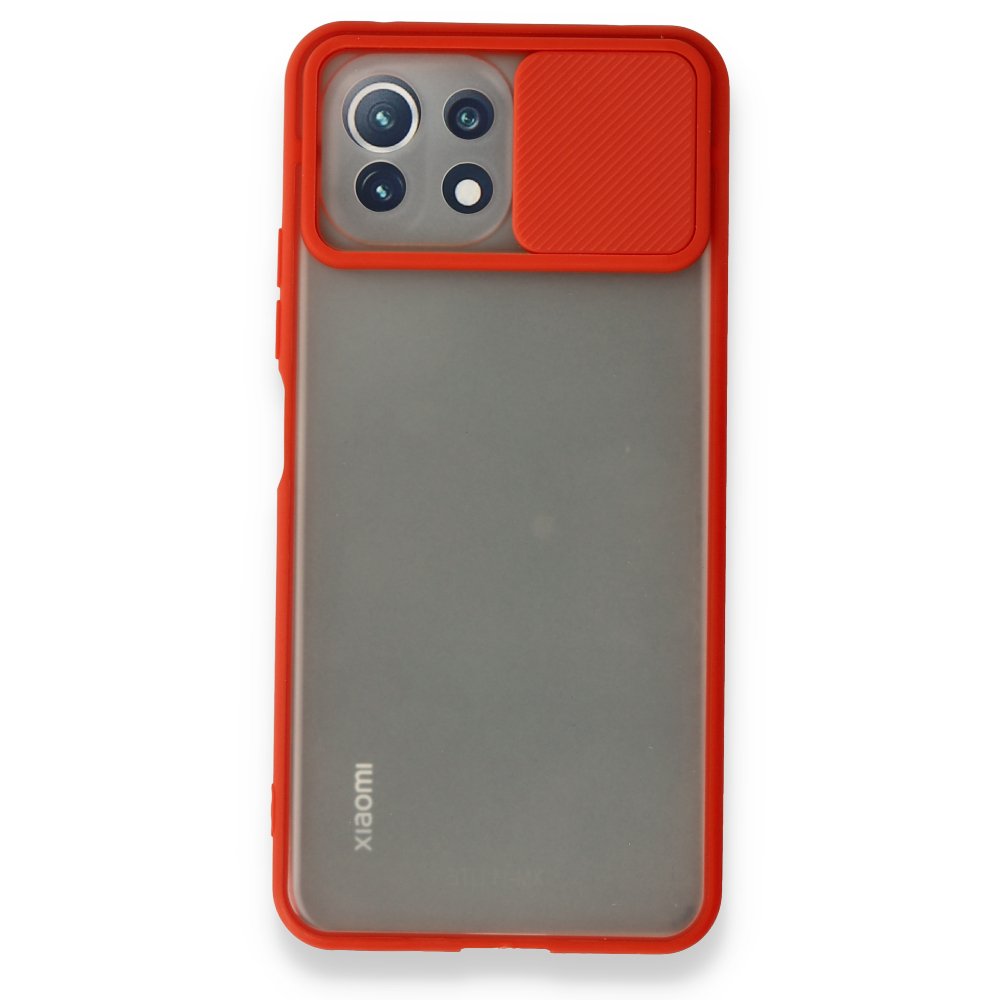 Newface Xiaomi Mİ 11 Lite Kılıf Palm Buzlu Kamera Sürgülü Silikon - Kırmızı
