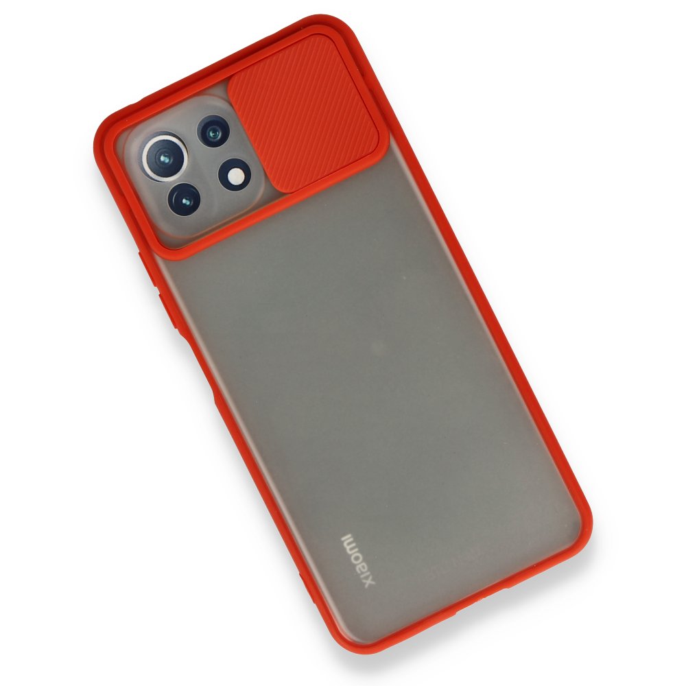 Newface Xiaomi Mİ 11 Lite Kılıf Palm Buzlu Kamera Sürgülü Silikon - Kırmızı