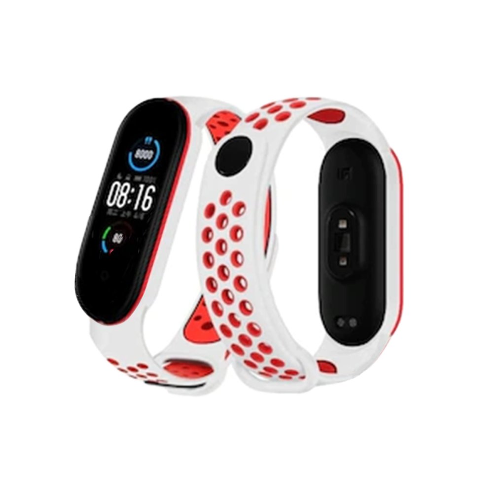 Newface Xiaomi Mi Band 4 Spor Delikli Kordon - Beyaz-Kırmızı