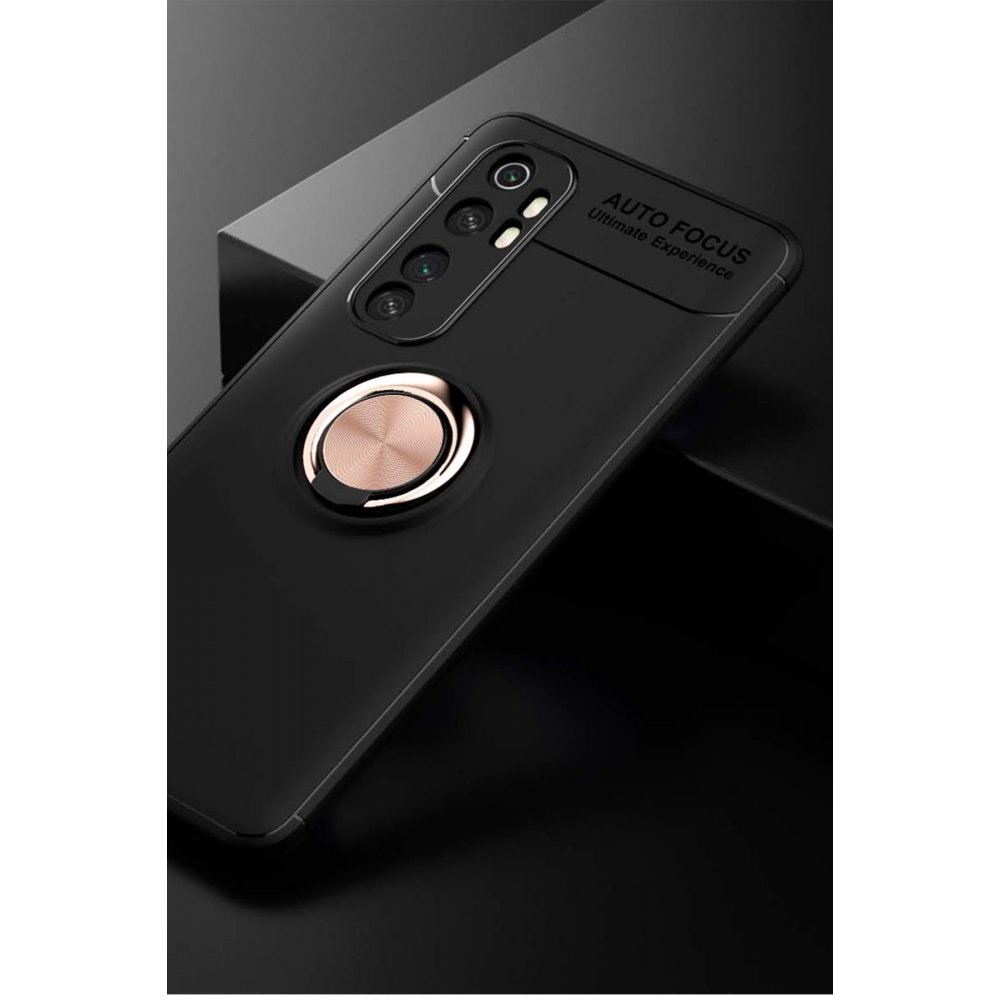 Newface Xiaomi Mi Note 10 Lite Kılıf Range Yüzüklü Silikon - Siyah-Gold