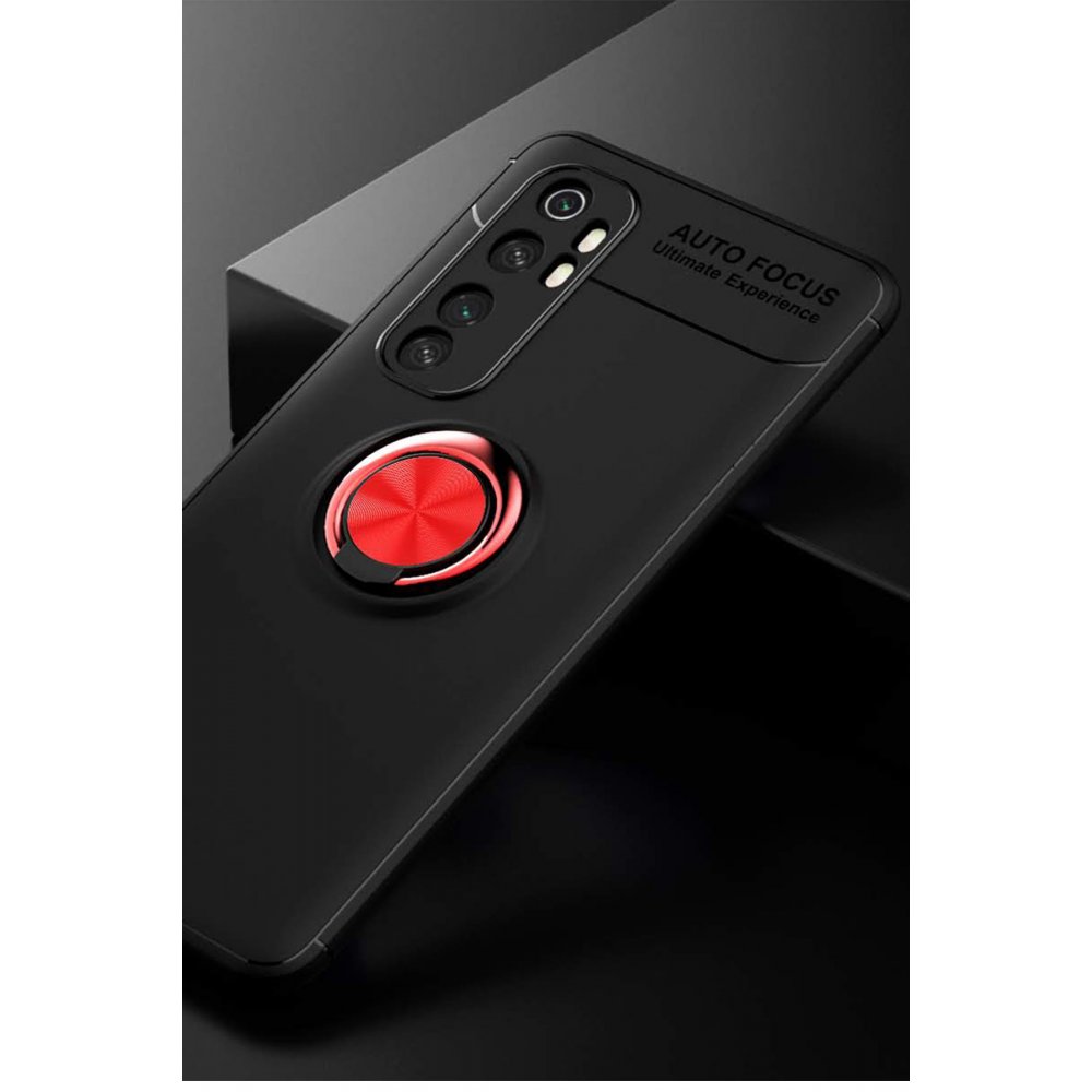 Newface Xiaomi Mi Note 10 Lite Kılıf Range Yüzüklü Silikon - Siyah-Kırmızı