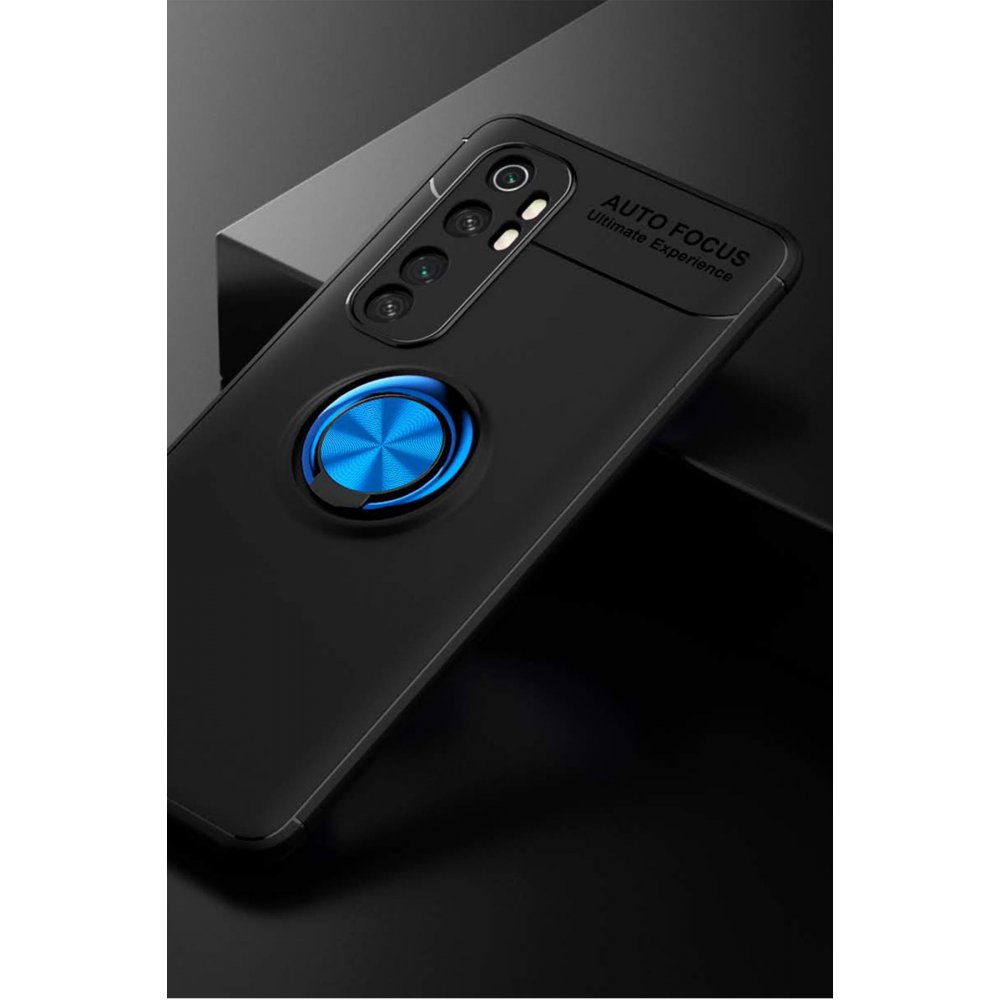 Newface Xiaomi Mi Note 10 Lite Kılıf Range Yüzüklü Silikon - Siyah-Mavi