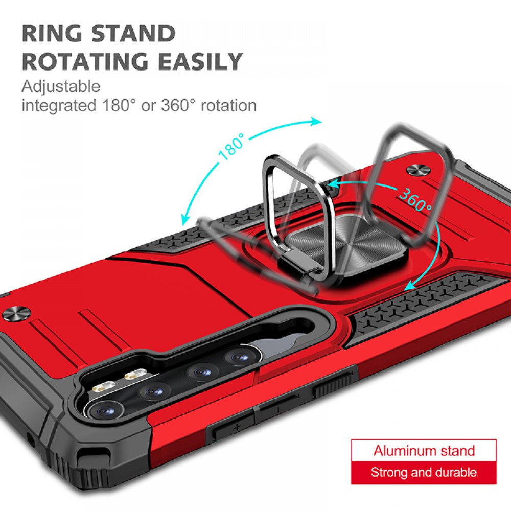 Newface Xiaomi Mi Note 10 Lite Kılıf Zegna Yüzüklü Silikon Kapak - Kırmızı