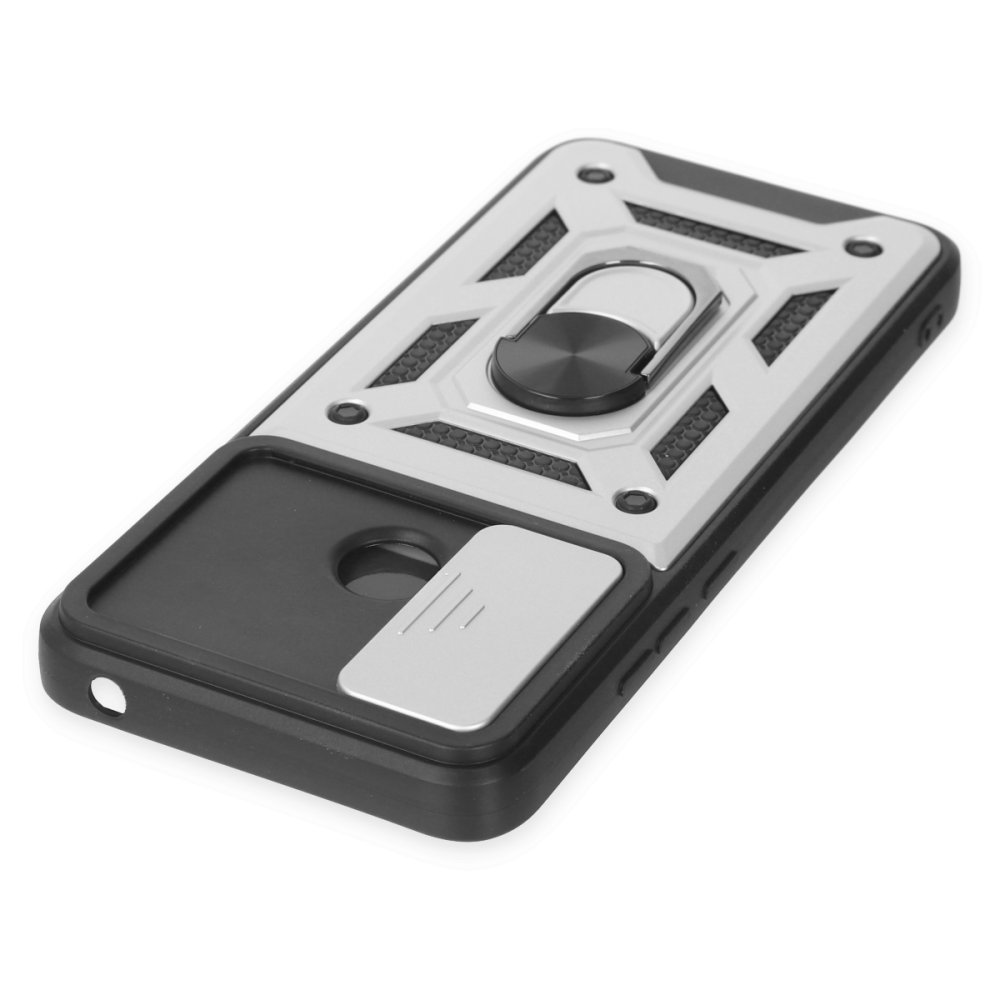 Newface Xiaomi Poco C40 Kılıf Pars Lens Yüzüklü Silikon - Gümüş