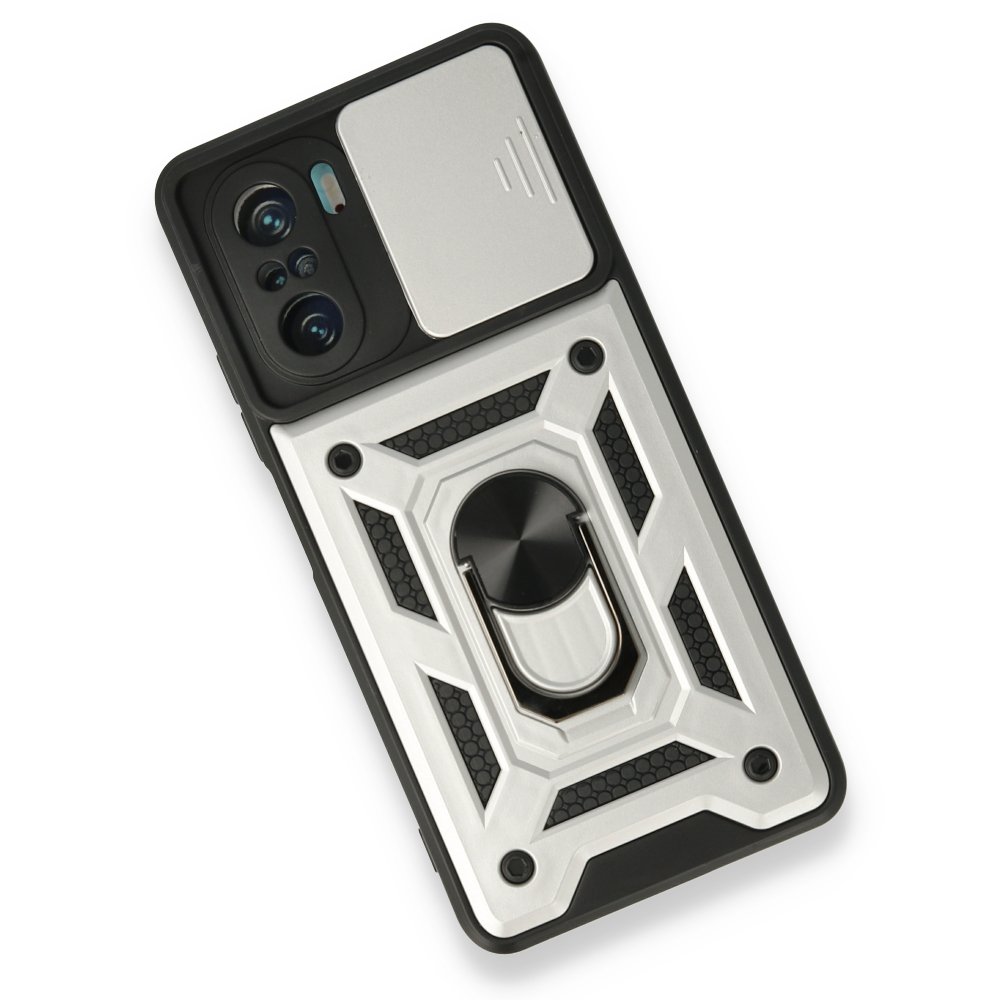 Newface Xiaomi Poco F3 Kılıf Pars Lens Yüzüklü Silikon - Gümüş