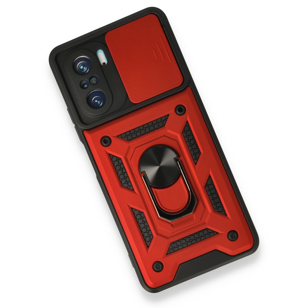 Newface Xiaomi Poco F3 Kılıf Pars Lens Yüzüklü Silikon - Kırmızı